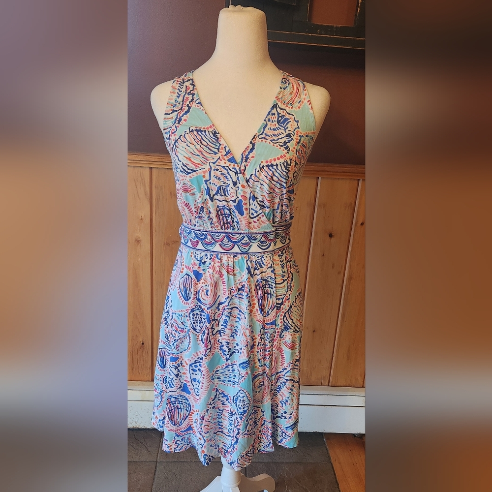 Lilly Pulitzer Belina Wrap Dress Shell Me About It Pink and Blue Size XXS - Picture 2 of 11